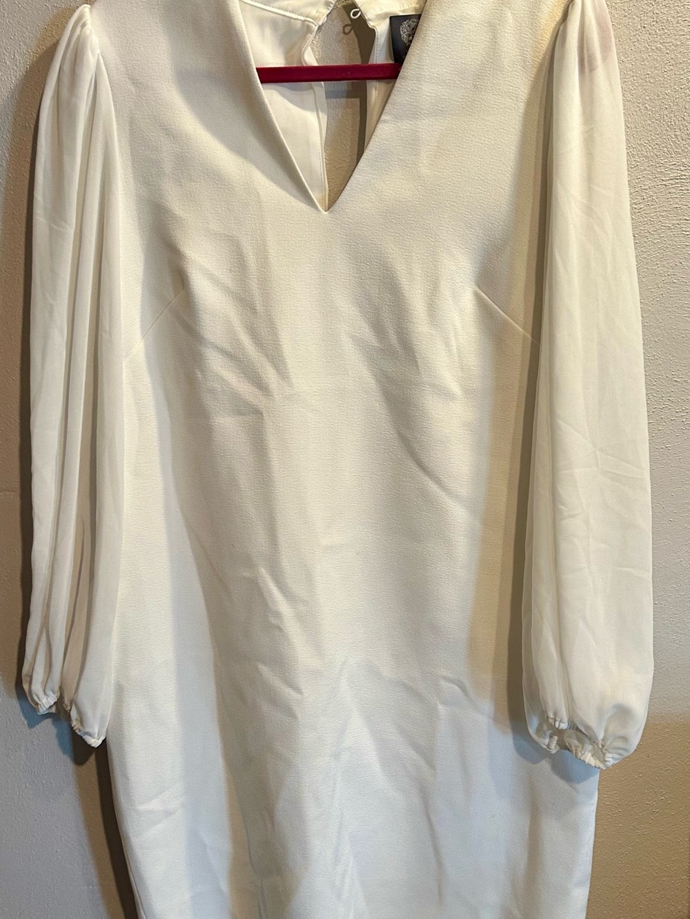 Vince Camuto Ivory V-Neck Dress with Sheer Long Sleeves